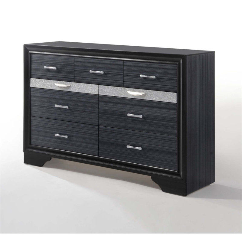 Commode Naima avec plusieurs tailles de tiroirs et compartiment à bijoux doublé de feutre pour un rangement élégant, Noir