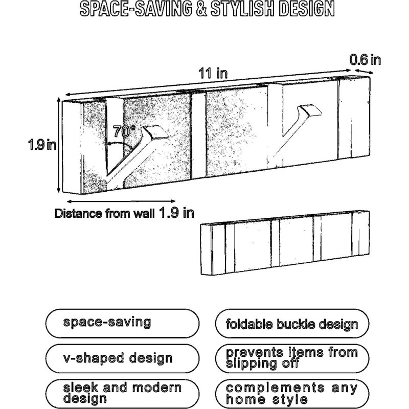 Paquet de 2 crochets muraux pliables, crochets imperméables résistants pour la cuisine et la salle de bain, balcon, rangement mural peu encombrant avec capacité de charge élevée
