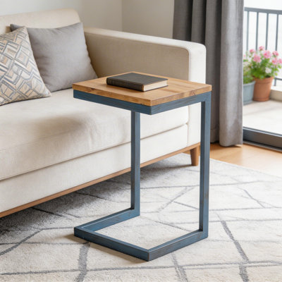 Table de bout 22 "en bois naturel et bleu et fer