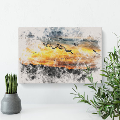 Geese At Sunset - Wrapped Canvas