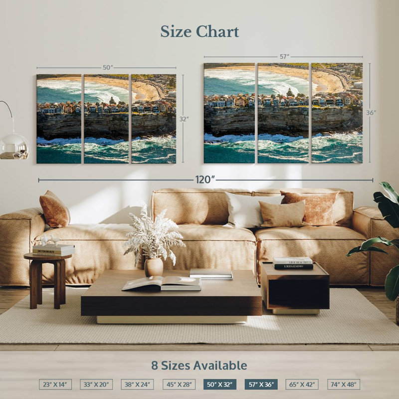 Bondi Beach Cliff Scene, 36" H x 57" W