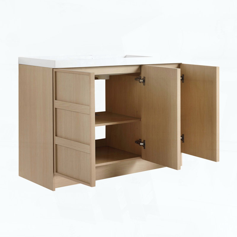 Meuble-lavabo autoportant de 48 pouces avec lavabo en résine et 3 portes d'armoire à fermeture en douceur, 47.3"W