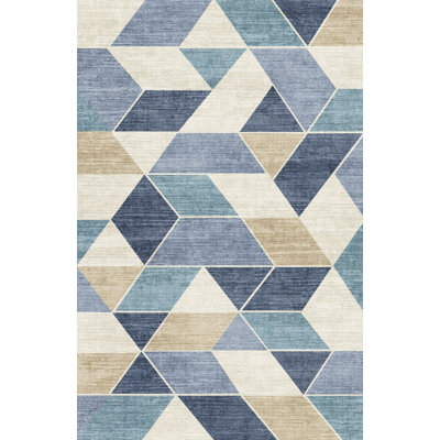Tapis géométrique rectangulaire en polyester tissé à la machine Sudheer