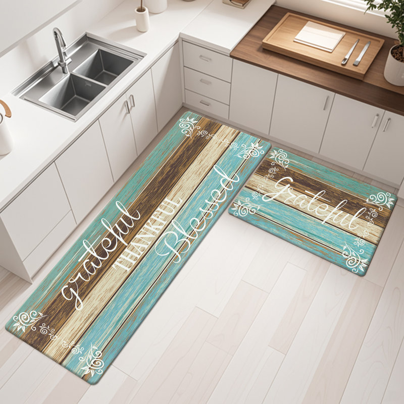 Tapis et tapis de cuisine anti-fatigue (ensemble de 2), Bleu sarcelle / brun