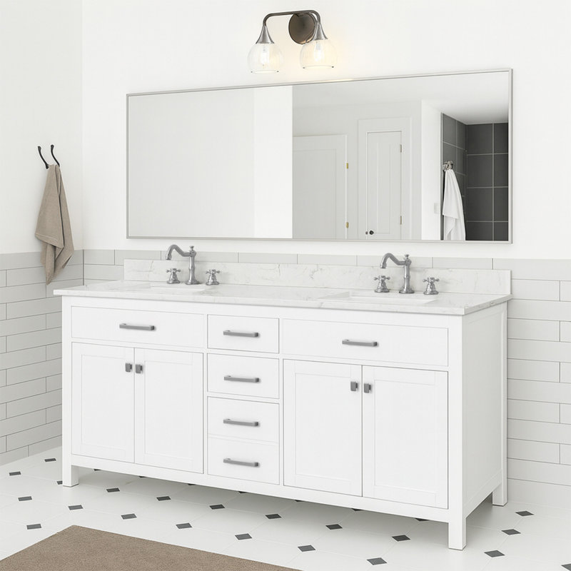 Meuble-lavabo moderne en bois massif avec rangement spacieux et lavabos doubles