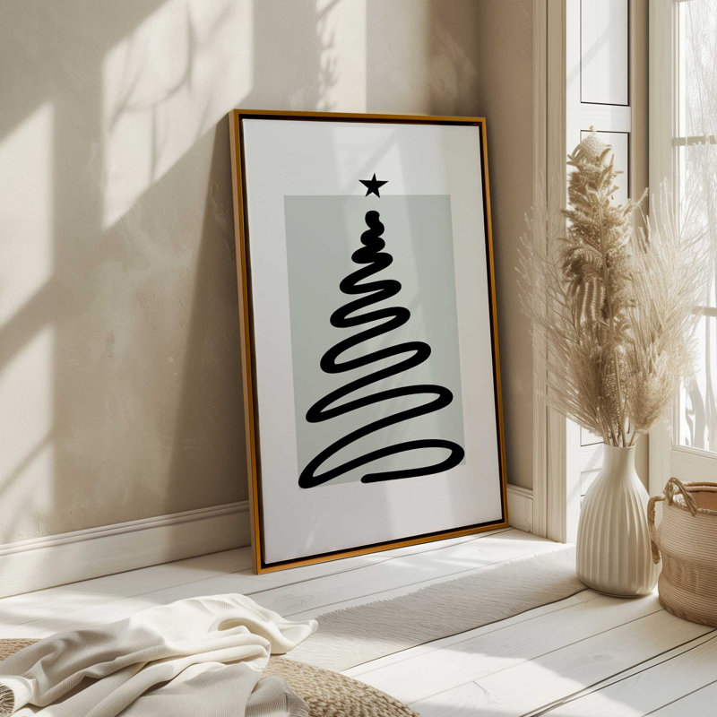 Arbre de Noël minimal, Noyer, Impression encadrée sans passe-partout, H 18,75 po x l 12,75 po