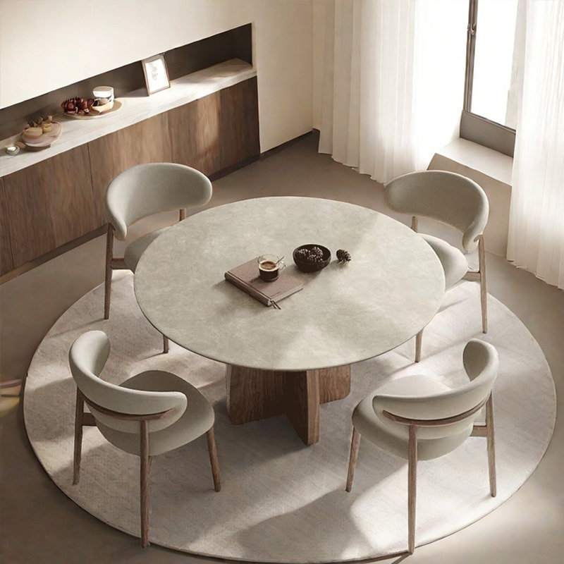 Modern simple retro round dining table sets, 29.53"H x 47.24"L x 47.24"W