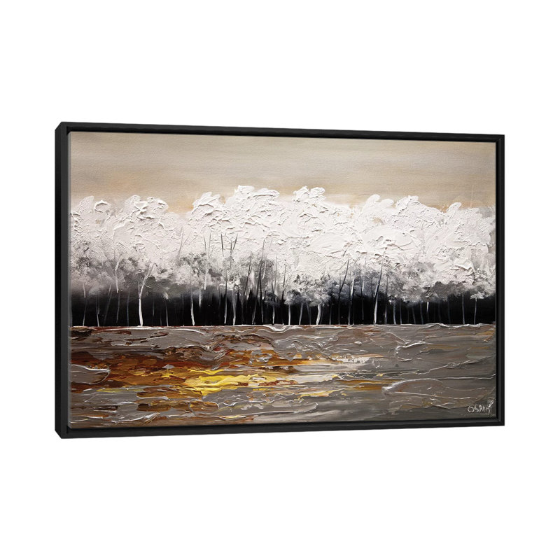 «Swiger White Forest», reproduction sur toile, H 8 po x l 12 po x P 0,75 po, Toile avec cadre noir, Pas de tapis