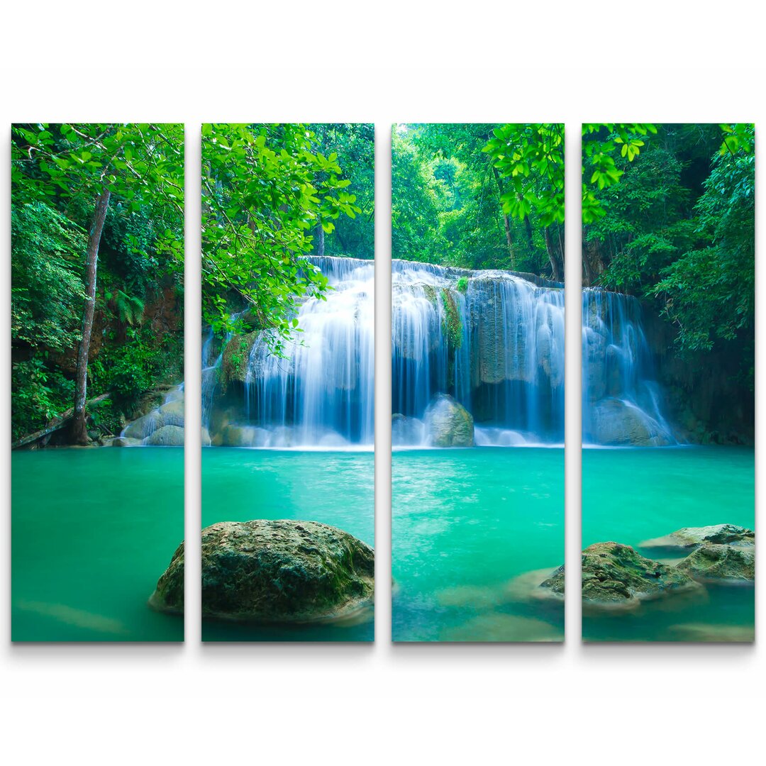 4-tlg. Leinwandbilder-Set Exotischer Wasserfall in Erawan - Thailand