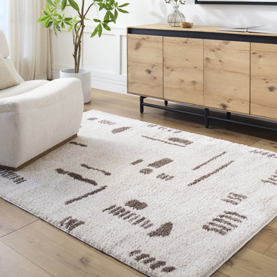 Machine Washable Shaggy Boho Dark Brown Area Rug