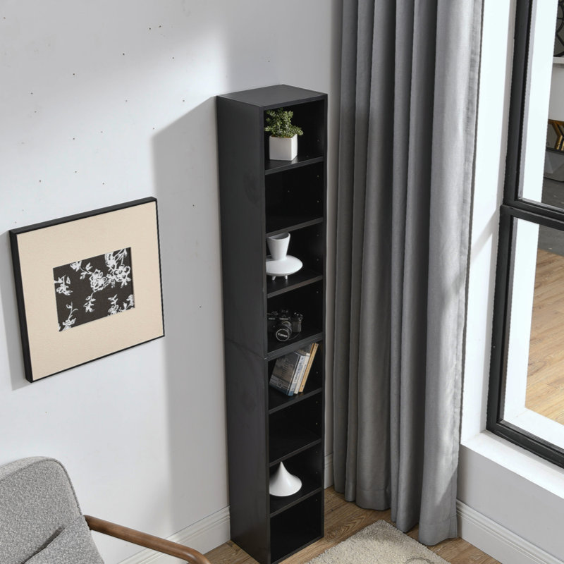  8-Tier Media Tower Rack Slim Storage Cabinet Tall Narrow Bookcase Display Bookshelf Multi-Functional Double-Decker Bookcase