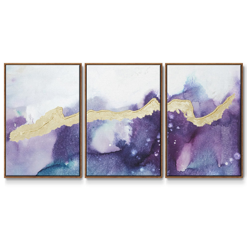 Ice Crystals IV, reproduction encadrée sur toile 3 pièces, Noyer, H 24 po x l 48 po x P 2 po