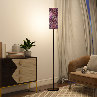  Lampe sur pied 68,5 "avec pivoines florales mauves rétro avec ampoule DEL en métal à intensité variable incluse