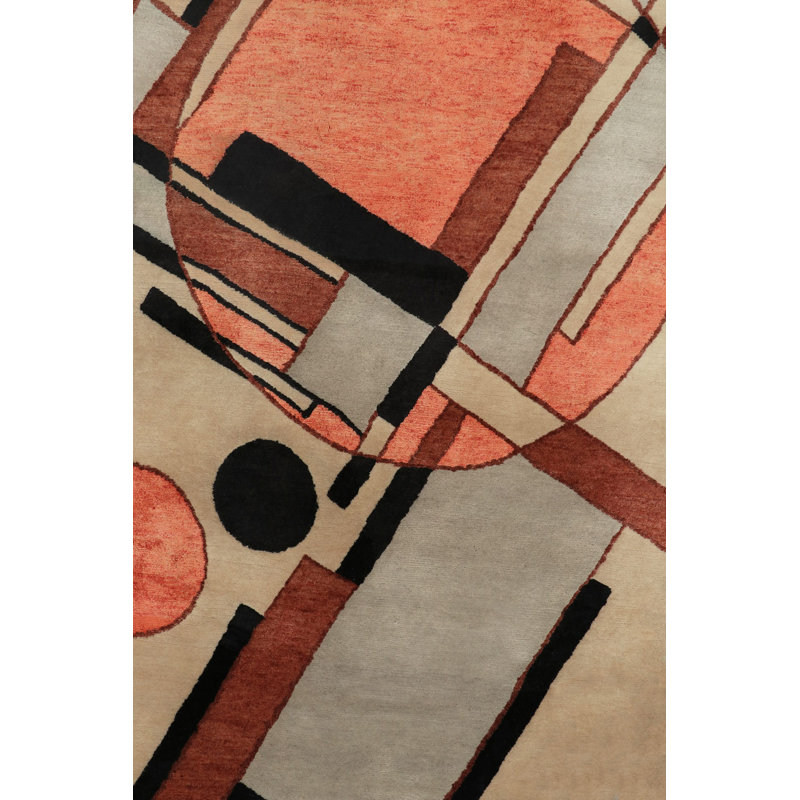 Deco Hand Knotted Wool Geometric Area Rug, Round 8'1"