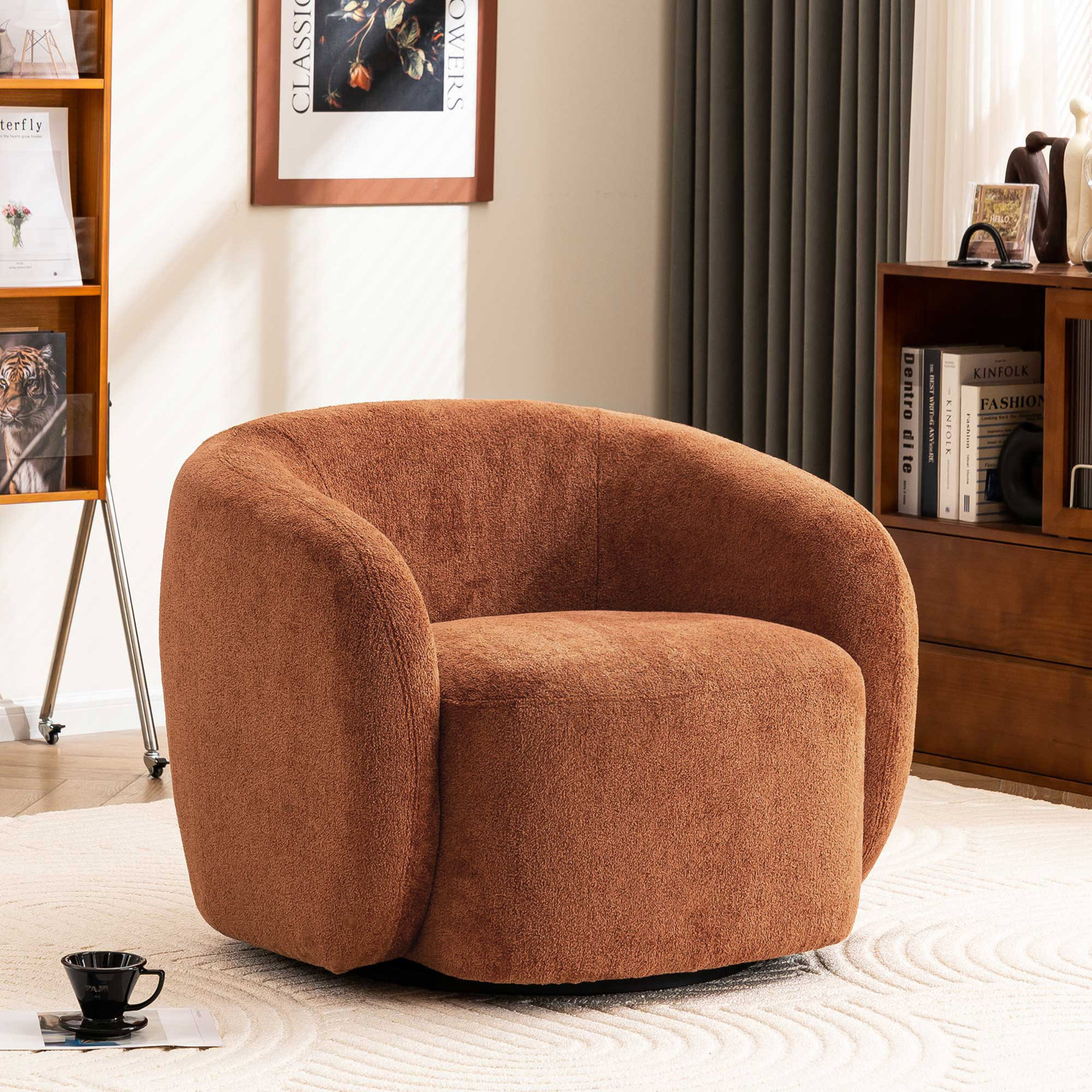 Munehito Swivel Barrel Chair, Orange