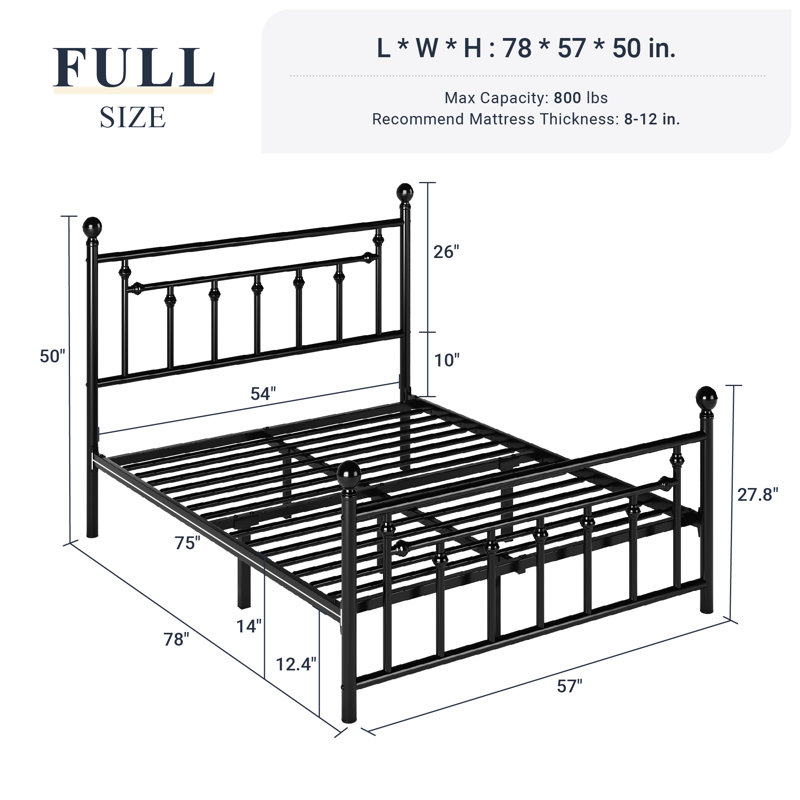 Artima Metal Platform Bed,Quiet and Sturdy,No Box Spring Needed, Easy Assembly, Full, Black