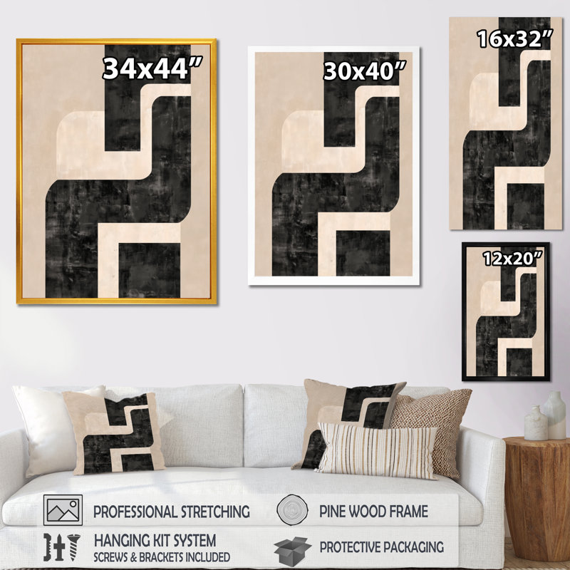 «Minimal and Abstract Compositions In Nature Tones», impression sur toile moderne Mid-Century, art mural moderne Mid-Century noir
