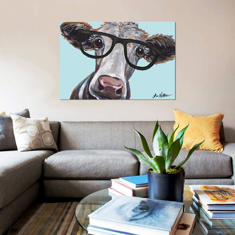 «Cora the Cow with Glasses», impression sur toile, H 8 po x l 12 po, Toile tendue, Sans cadre