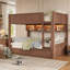 Lit superposé moderne double au-dessus de très grand lit double avec tablettes de rangement intégrées, éclairage à DEL contrôlé par l'application et 2 tiroirs sous le lit-133488722
