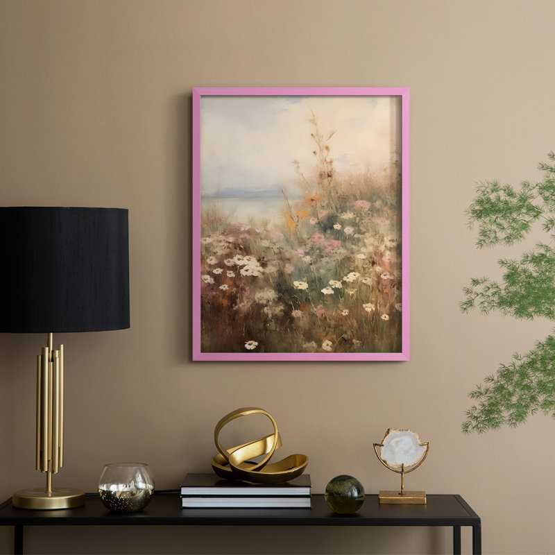 Impression florale vintage encadrée XLV III - bois massif, H 21 po x l 17 po, Rose