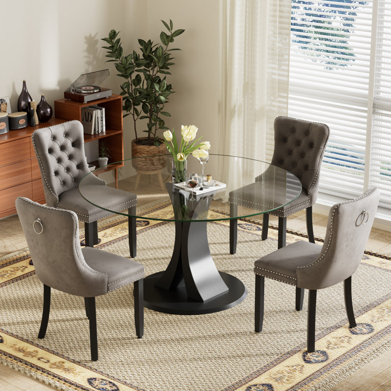 Ensemble de salle à manger 4 pièces, H 29,5 po x l 39,7 po x P 39,7 po, Clair, Gris