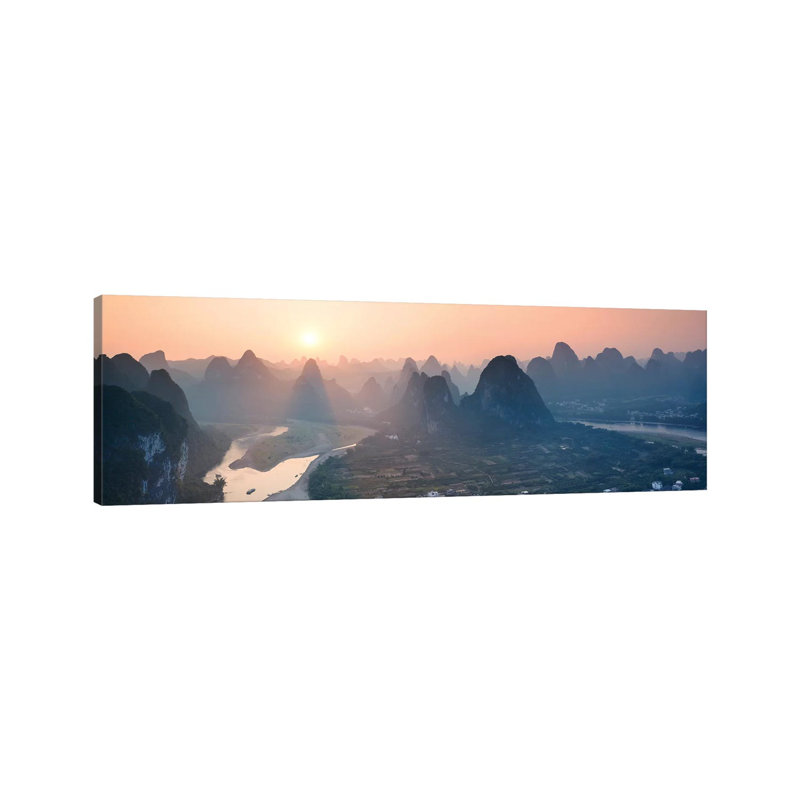 Panoramic Sunset Over Li River, China by Matteo Colombo - Panoramic Gallery-Wrapped Canvas Giclée on Canvas, Canvas