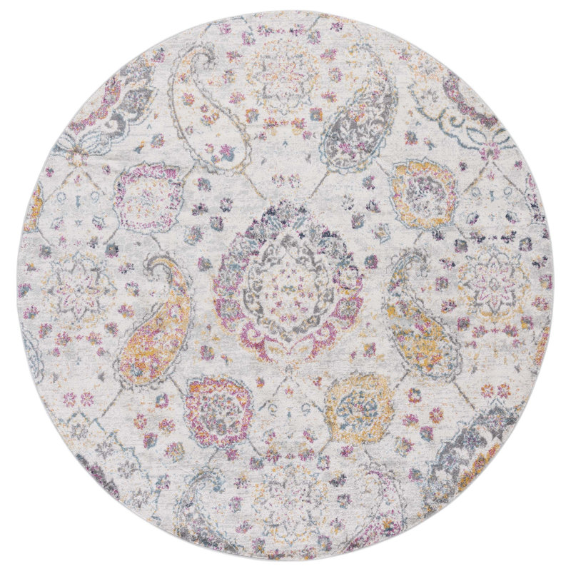 Felty Paisley Area Rug, Round 6'7", Gold/Gray