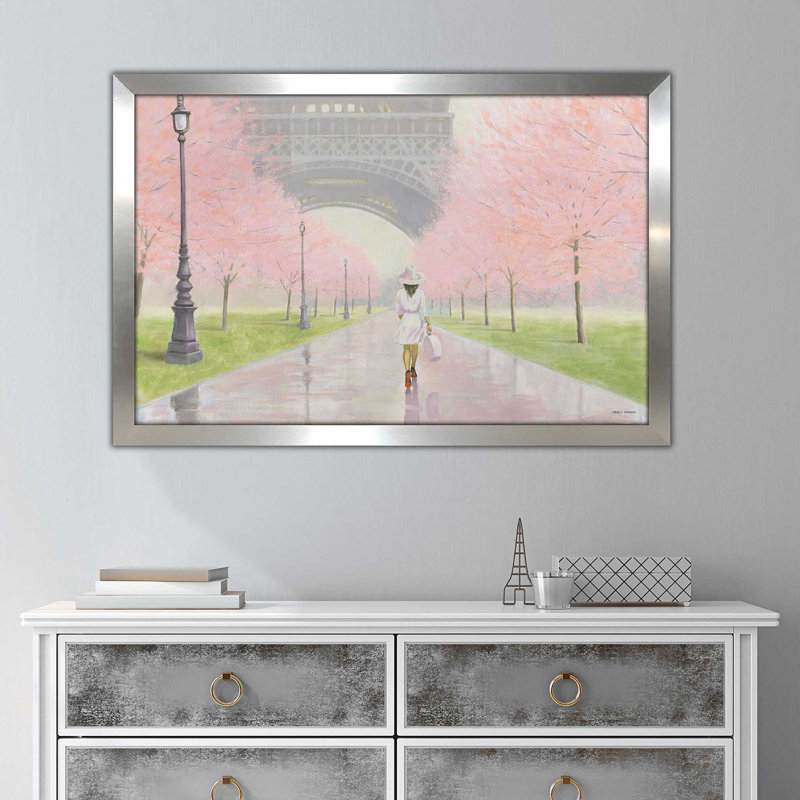 Printemps à Paris I - Peinture, Encadrement argenté, H 27,5 po x l 39,5 po x P 0,75 po