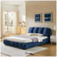 Cadre de lit plateforme tapissier en velours grand format, minimaliste moderne avec tête de lit segmentée moelleuse, bleu foncé