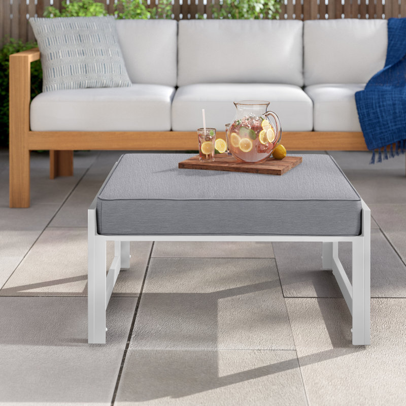Repose-pieds d'extérieur avec coussin Fortuna, Blanc / gris