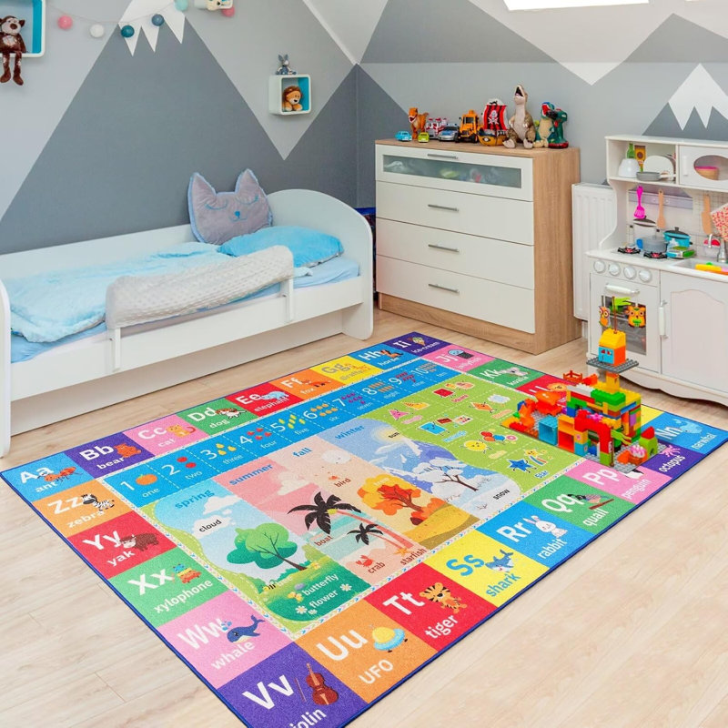 Tapis alphabet pour tapis de salle de jeu Fillender, Rectangle 7' x 10'