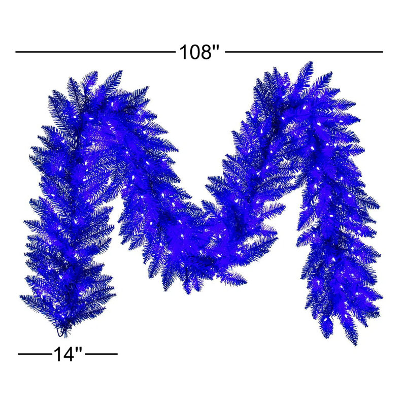 9' x 14" Blue Artificial Pre-Lit Garland with Warm White LED Mini Lights, Bright Blue