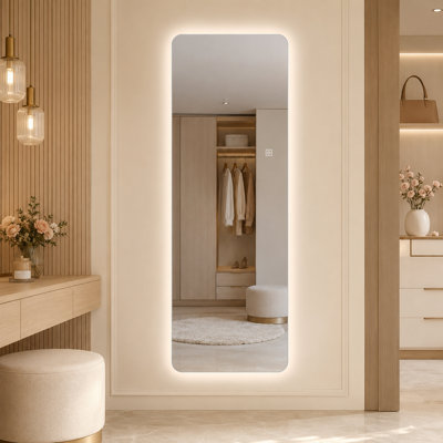 Miroir à DEL pleine longueur 63 "x 24" sans cadre avec coins arrondis et capteur tactile intelligent