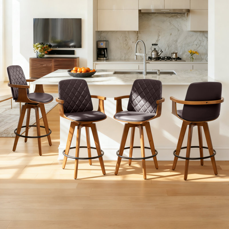 Tabouret pivotant (ensemble de 4), Tabouret de comptoir (siège d'une hauteur de 26,3, Brun