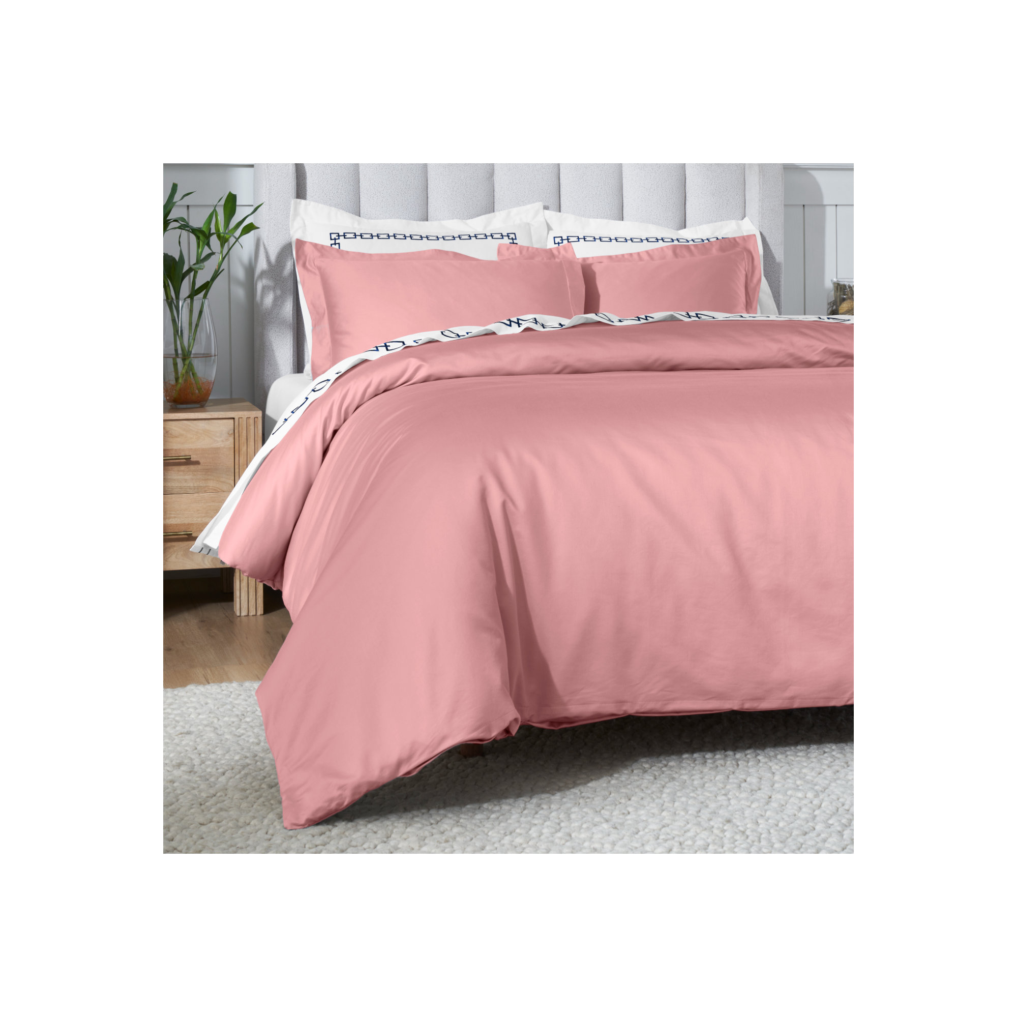 Cotton Duvet Cover Set, King/California King Duvet Cover + 2 King Shams, Blush