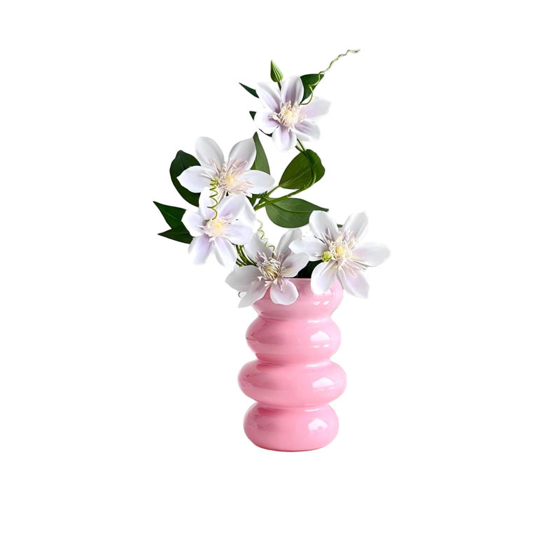 Vase à fleurs hydroponique, vase moderne en verre bullé pour table de mariage de bureau à domicile, 4 couches, (rose), Pink