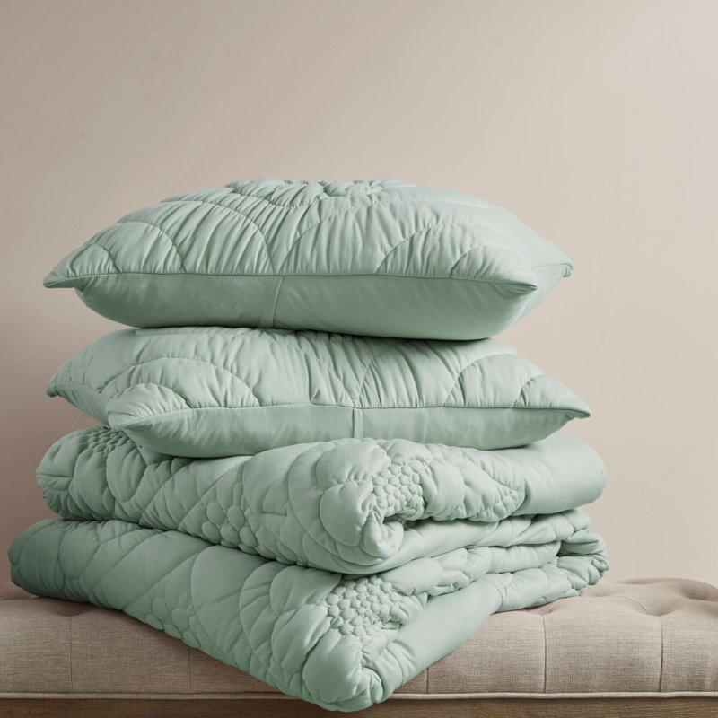 Ensemble d'édredon de style contemporain, Édredon très grand et 2 taies d'oreiller, Sauge