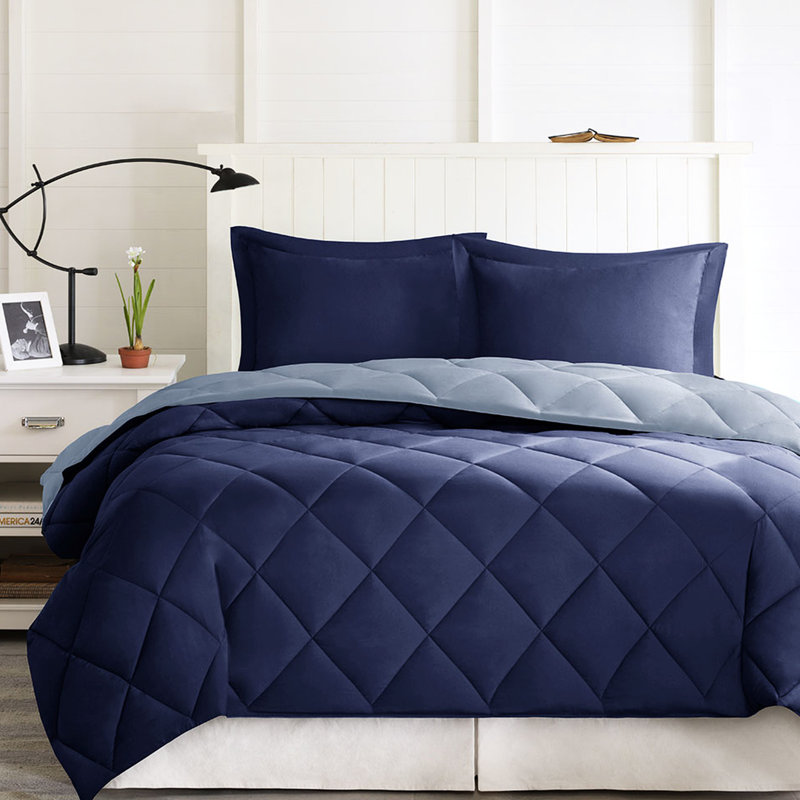 Édredon 3M avec matelassage très grand diamant et bride de taie décorative, Édredon très grand et 2 taies décoratives, Blue