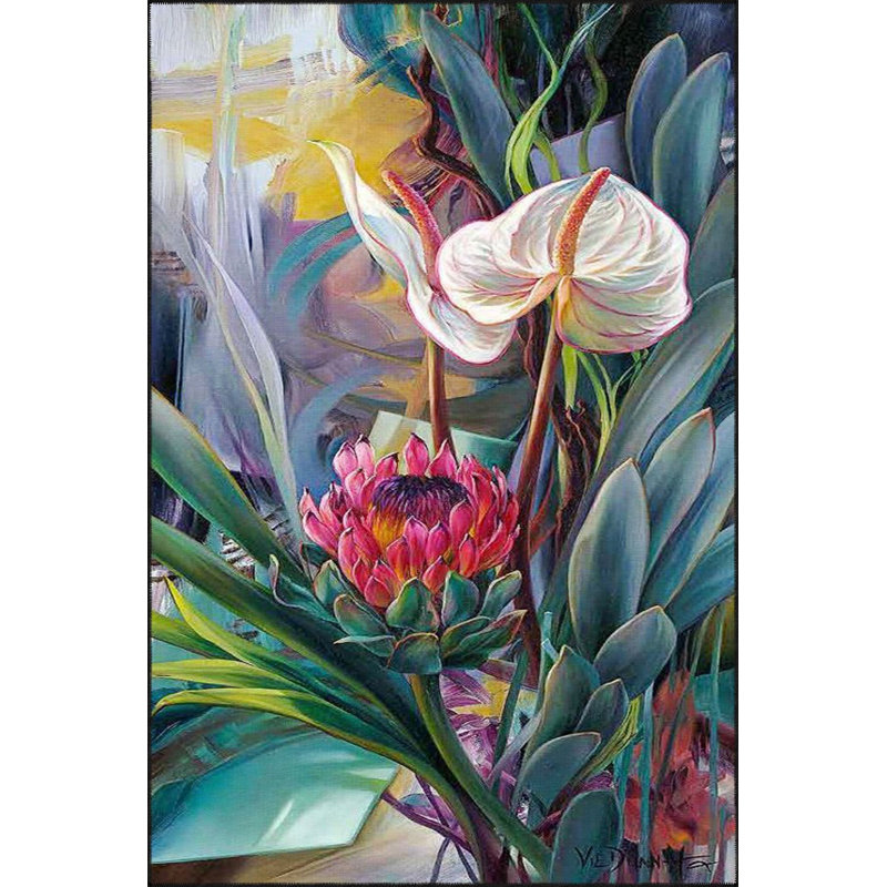 Tapis décoratif à motif floral lavable, Sous-tapis rectangulaire 2 pi 6 po x 4 pi 11 po