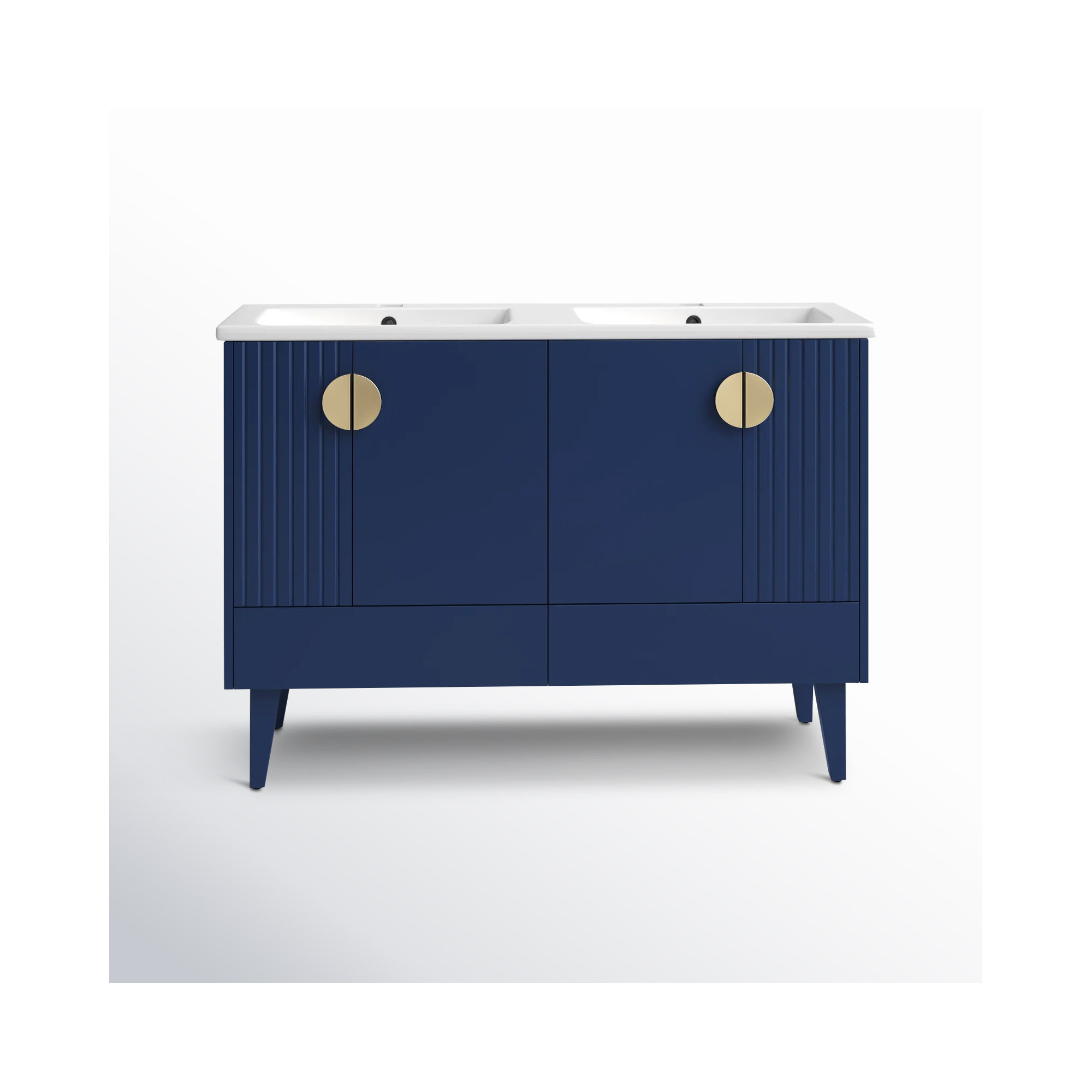 Saimah 47.25'' Double Bathroom Vanity, Navy Blue, Satin Brass