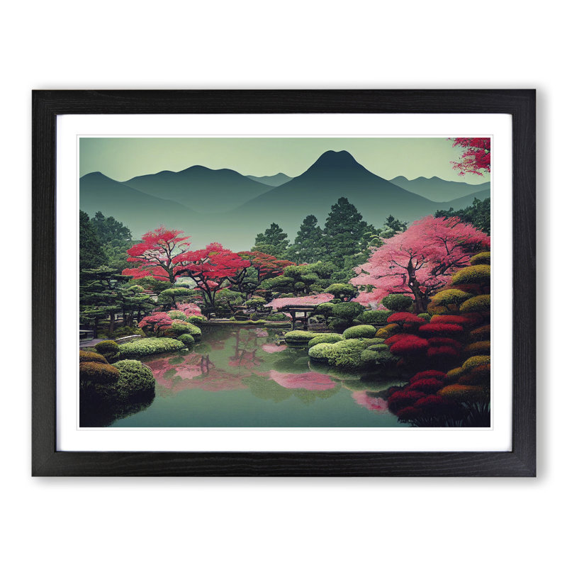 Traditional Japanese Mountains Vol.2 - Single Picture Frame Print, Black Framed, 25cm H x 34cm W x 2cm D