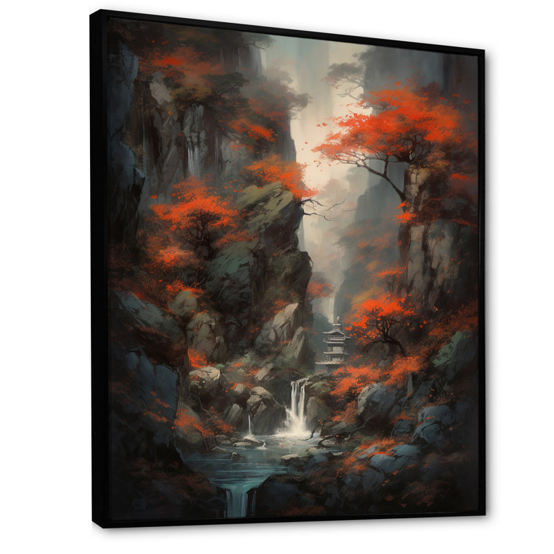 Keyisha cascade d'arbres botaniques IV sur toile, H 32 po x l 24 po x P 1 po, Cadre flottant noir
