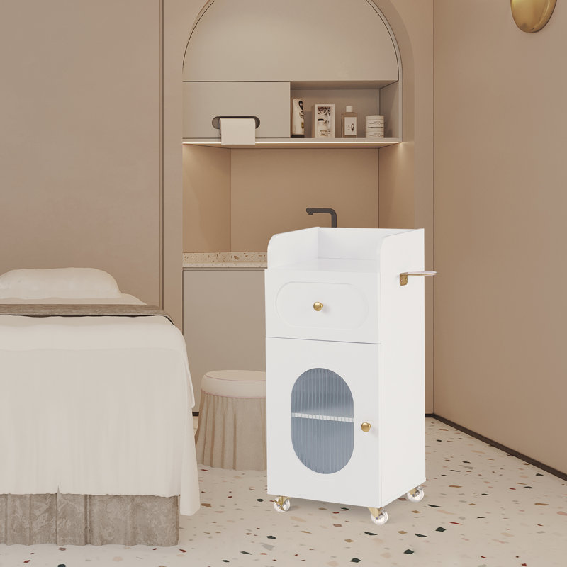 Chariot de rangement avec roulettes verrouillables, porte-outils, chariot pour le salon, Blanc