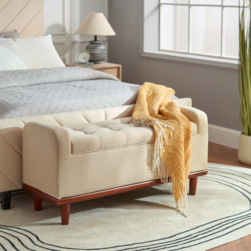 Polyester Upholstered Storage Bench, Linen