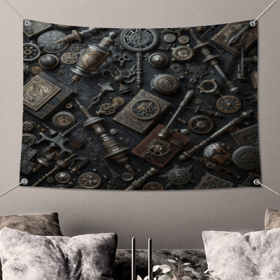 Steampunk Gears Clocks Wall Tapestry - Steampunk Wall Decor