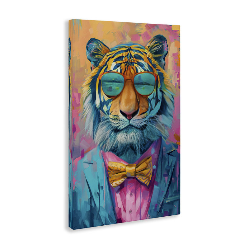 Tigre souriant, toile de tigre, design par LSR Design Studio, H 36 po x l 24 po