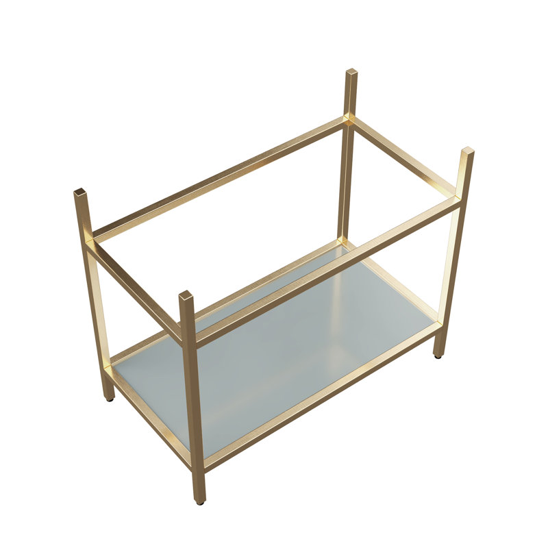 Meuble-lavabo sur pied ASO de 36 po, structure en acier inoxydable avec pattes réglables, étagères en verre trempé mat, sans lavabo, couleur or