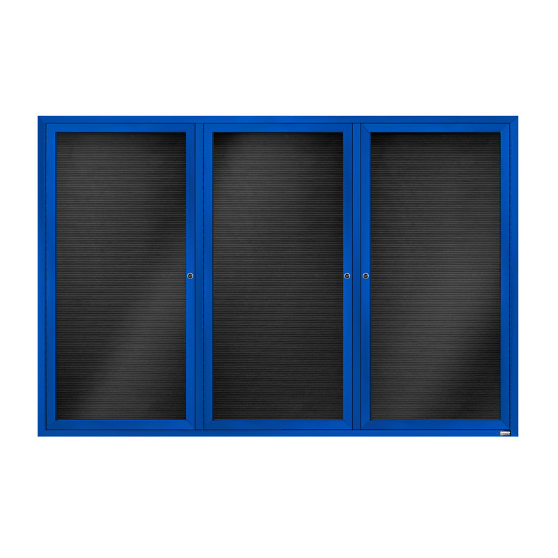 Tableau d'affichage mural fermé pour armoire d'annuaire, Bleu thermolaqué, Trois, 48 po x 72 po