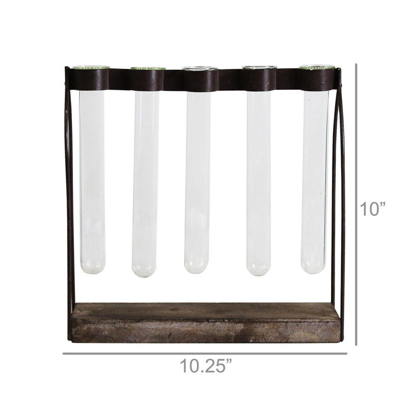 Vase en fer et bois quintuple, H 9,75 po x l 5 po x P 3,5 po