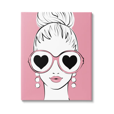 Stupell Industries Fashionable Woman Heart Sunglasses Pink Glam By Martina Pavlova - Floater Frame Graphic Art On Canva In Wrapped Canvas